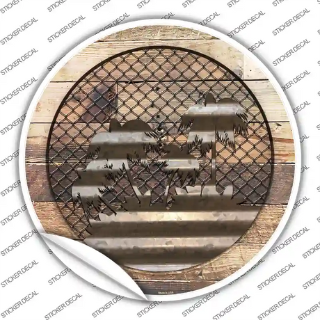 Palm Trees on Wood Novelty Circle Sticker Decal