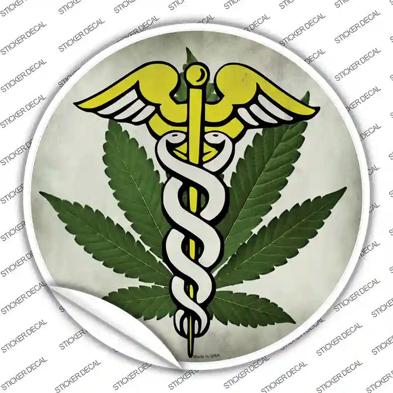 Cannabis Caduceus Novelty Circle Sticker Decal