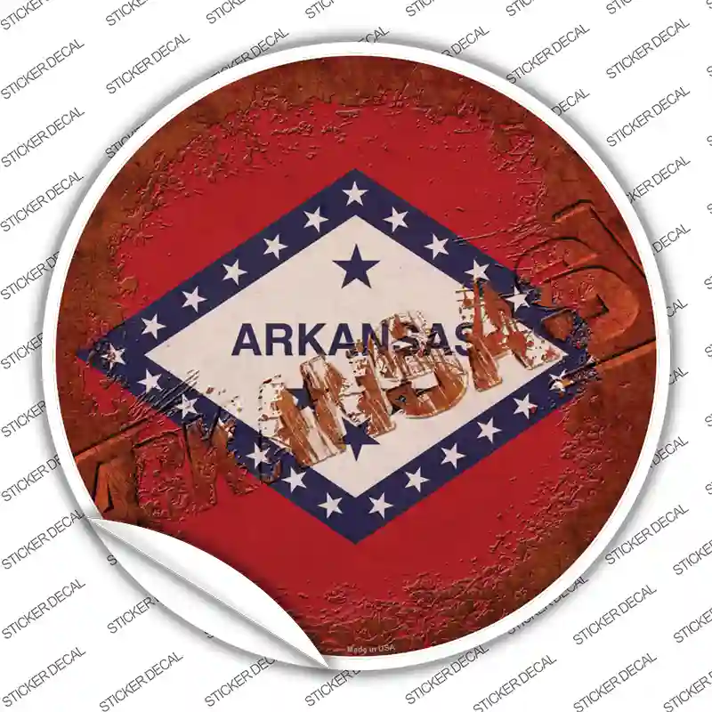 Arkansas Rusty Stamped Novelty Circle Sticker Decal