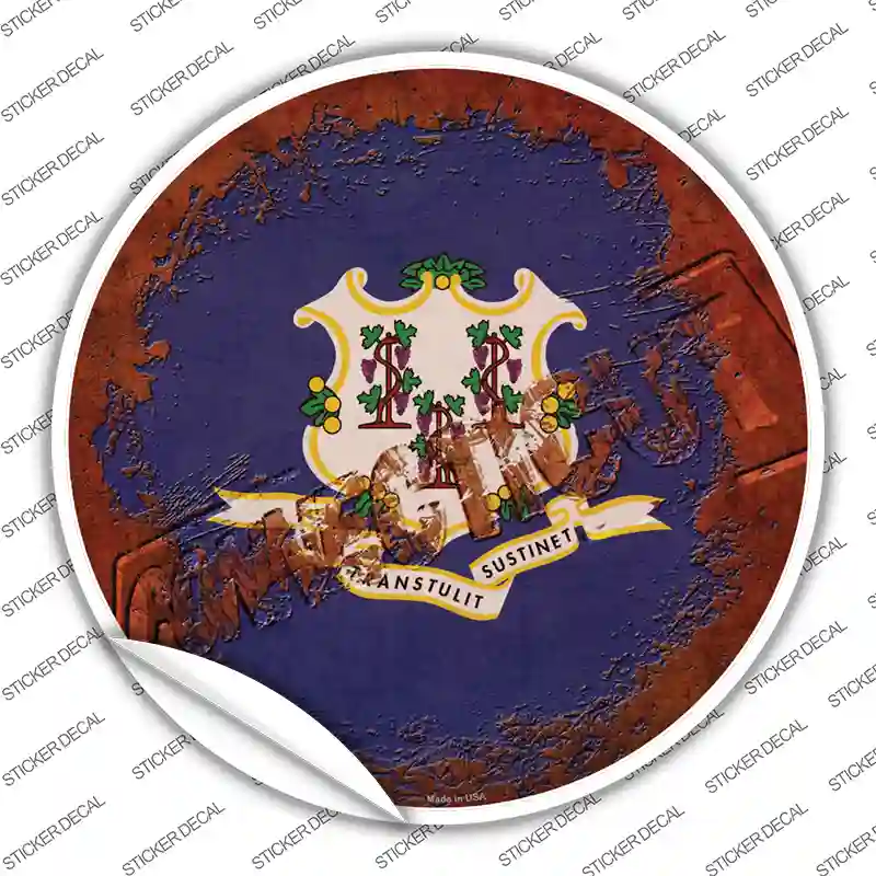 Connecticut Rusty Stamped Novelty Circle Sticker Decal