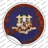 Connecticut Rusty Stamped Novelty Circle Sticker Decal