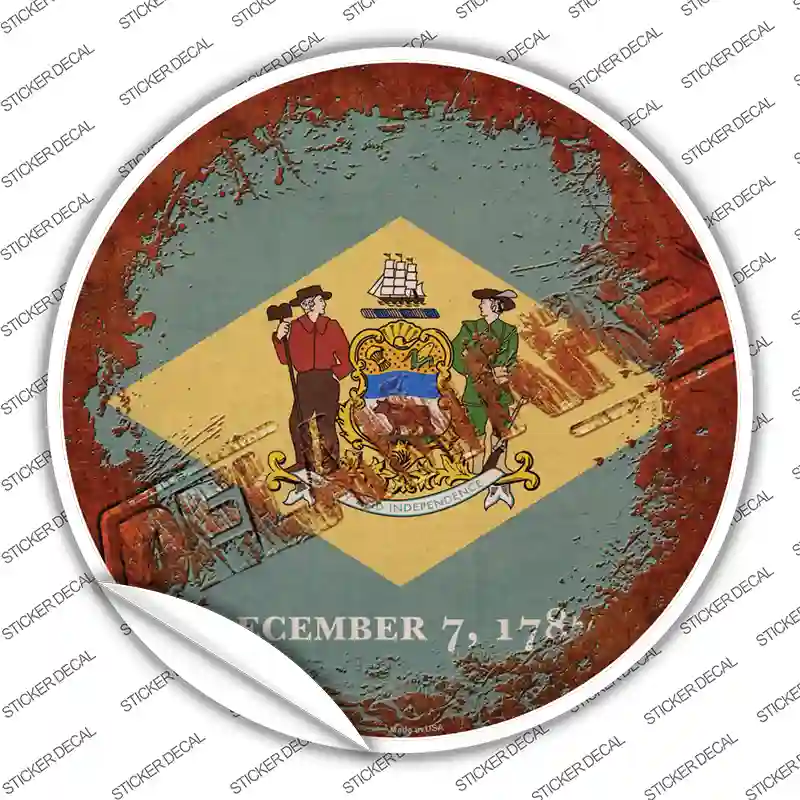 Delaware Rusty Stamped Novelty Circle Sticker Decal