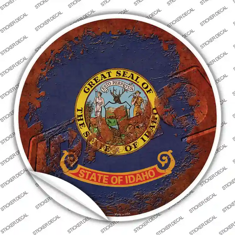 Idaho Rusty Stamped Novelty Circle Sticker Decal