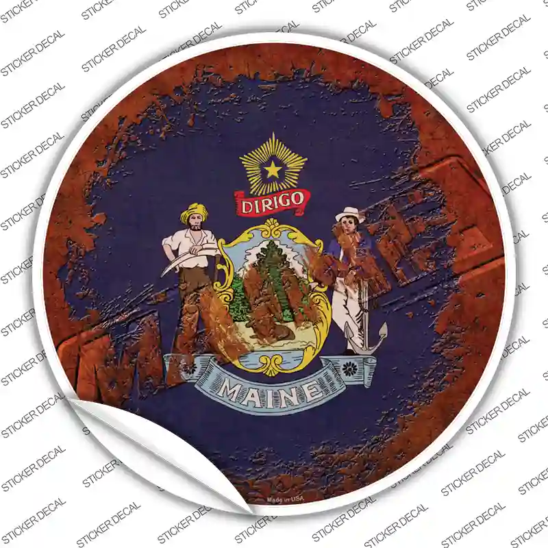Maine Rusty Stamped Novelty Circle Sticker Decal