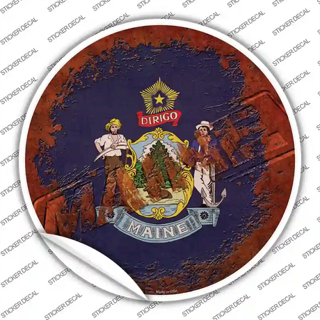 Maine Rusty Stamped Novelty Circle Sticker Decal