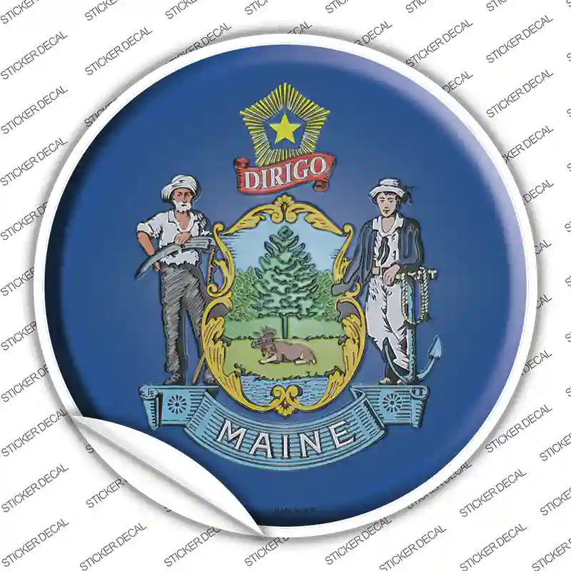 Maine State Flag Novelty Circle Sticker Decal