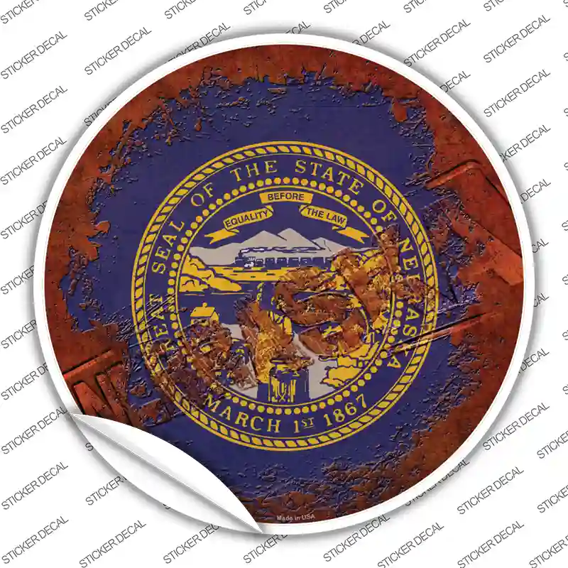 Nebraska Rusty Stamped Novelty Circle Sticker Decal