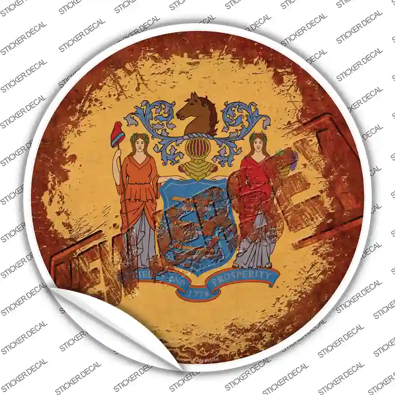 New Jersey Rusty Stamped Novelty Circle Sticker Decal