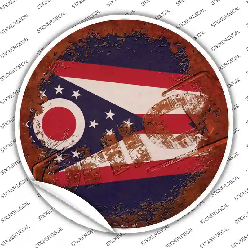 Ohio Rusty Stamped Novelty Circle Sticker Decal