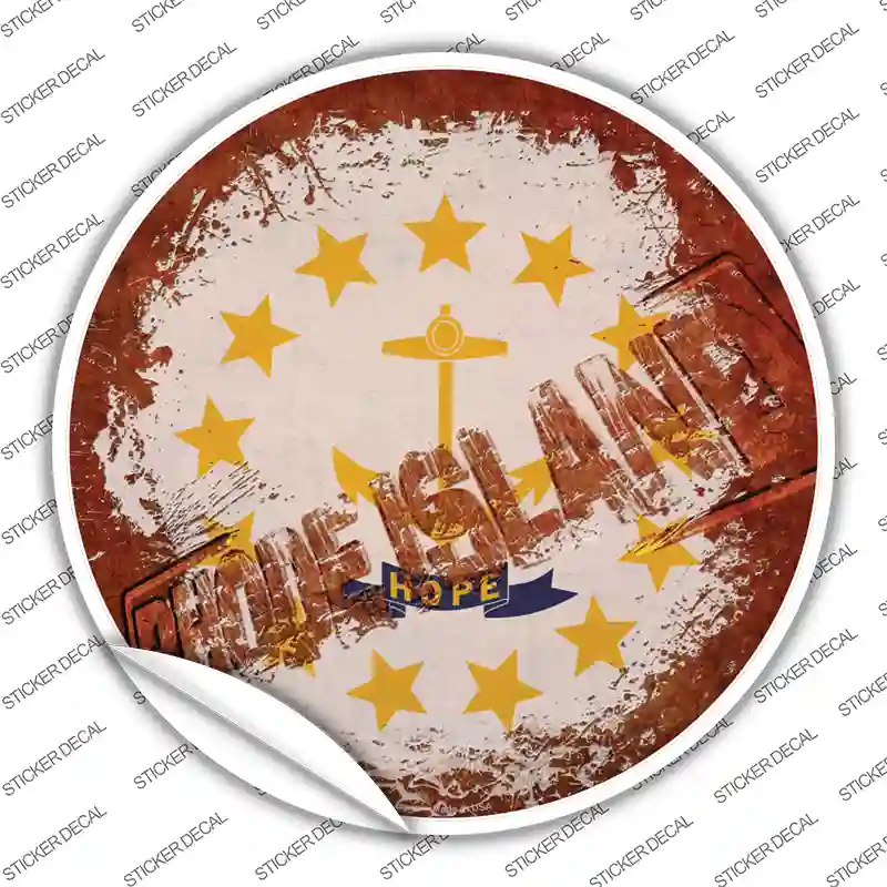 Rhode Island Rusty Stamped Novelty Circle Sticker Decal