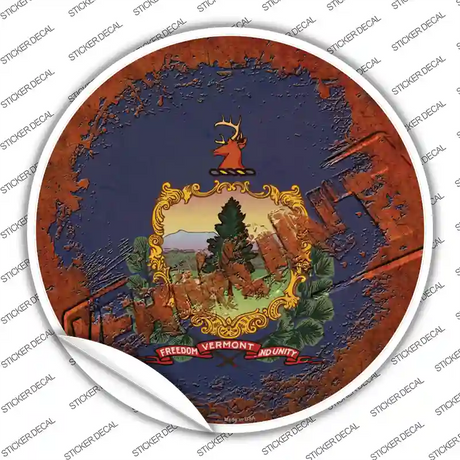 Vermont Rusty Stamped Novelty Circle Sticker Decal