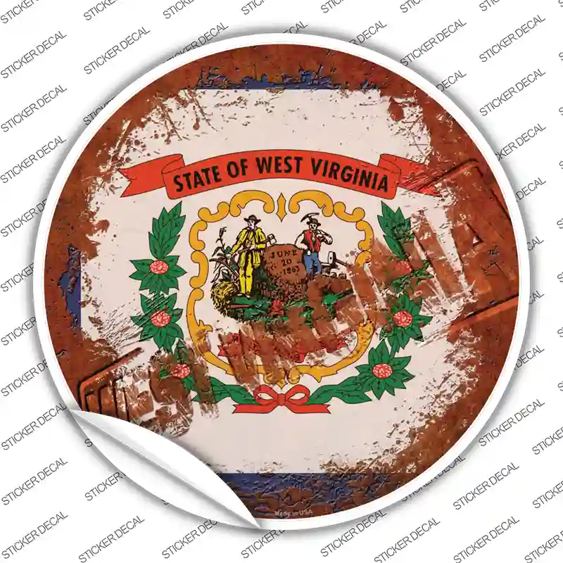 West Virginia Rusty Stamped Novelty Circle Sticker Decal