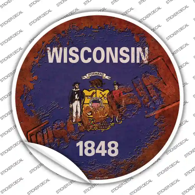 Wisconsin Rusty Stamped Novelty Circle Sticker Decal