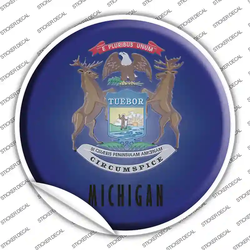 Michigan State Flag Novelty Circle Sticker Decal