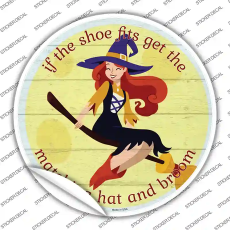 Matching Hat and Broom Girl Novelty Circle Sticker Decal