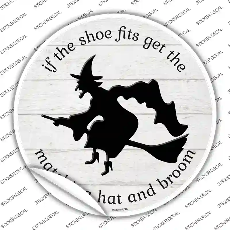 Matching Hat and Broom Witch Novelty Circle Sticker Decal