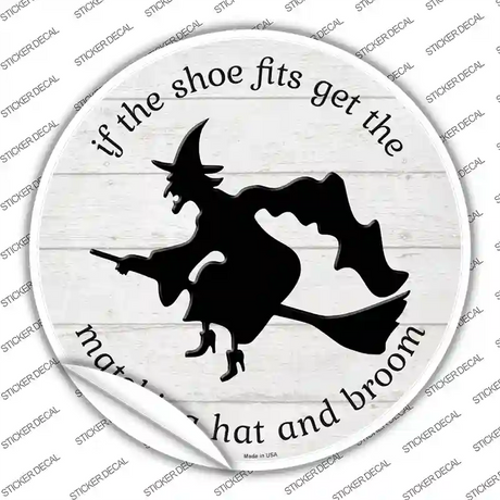 Matching Hat and Broom Witch Novelty Circle Sticker Decal