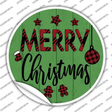 Merry Christmas Plaid Green Novelty Circle Sticker Decal