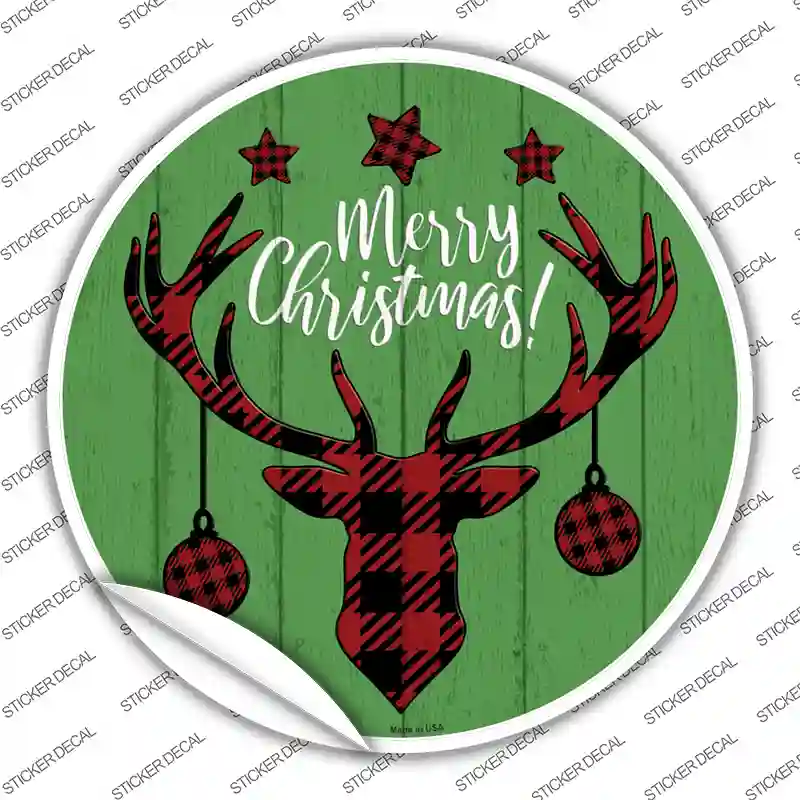Merry Christmas Reindeer Novelty Circle Sticker Decal