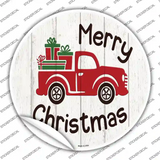 Merry Christmas Present Truck Novelty Circle Sticker Decal