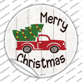 Merry Christmas Tree Truck Novelty Circle Sticker Decal