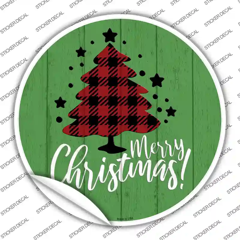 Merry Christmas With Tree Novelty Circle Sticker Decal