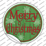 Merry Christmas Green Wood Novelty Circle Sticker Decal