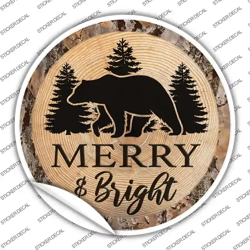 Merry and Bright Bear Novelty Circle Sticker Decal