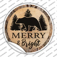 Merry and Bright Bear Novelty Circle Sticker Decal
