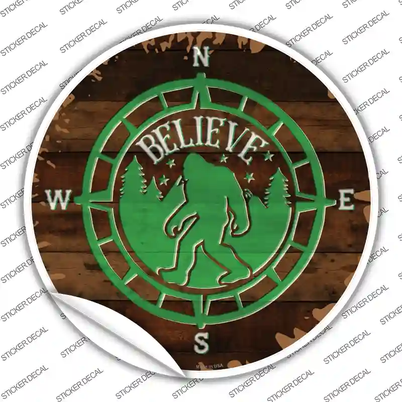 Sasquatch Compass Believe Novelty Circle Sticker Decal
