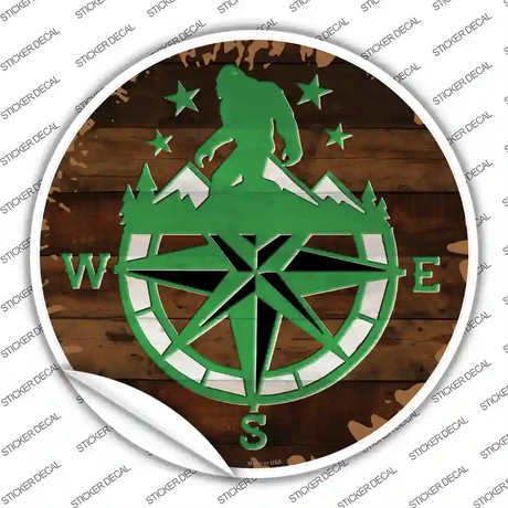 Sasquatch Compass Novelty Circle Sticker Decal