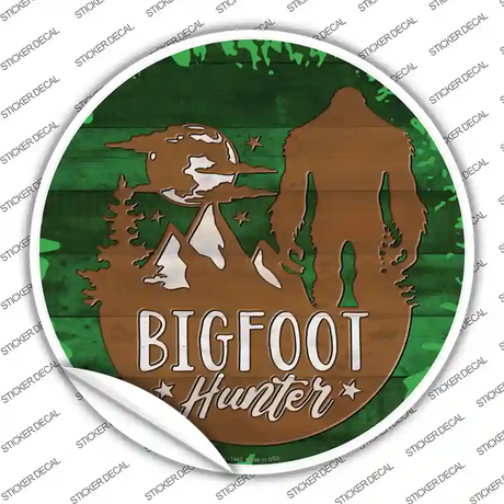 Bigfoot Hunter Silhouette Novelty Circle Sticker Decal