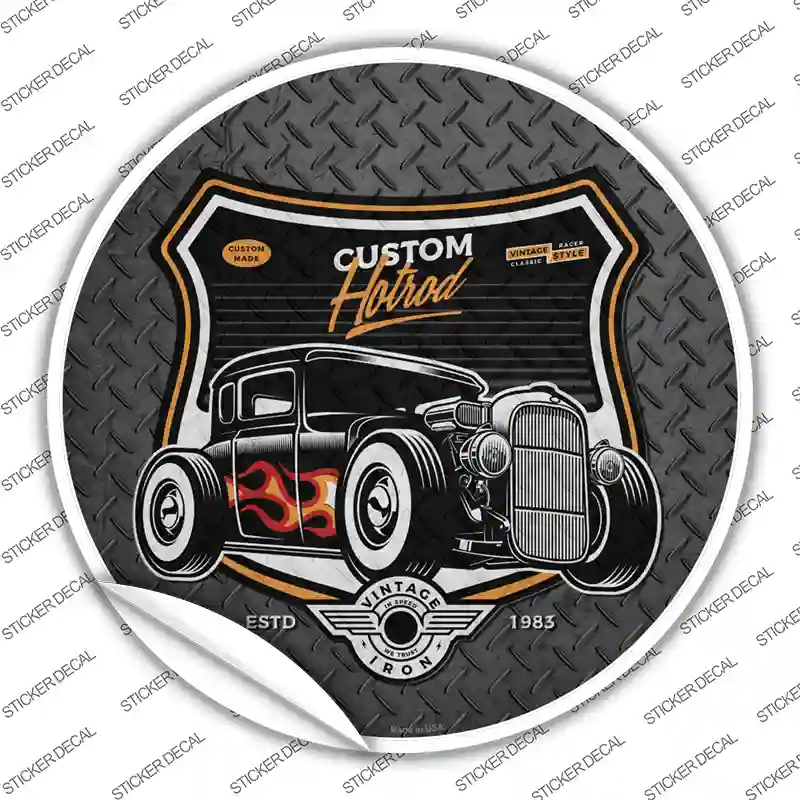 Custom Flame Hotrod Novelty Circle Sticker Decal