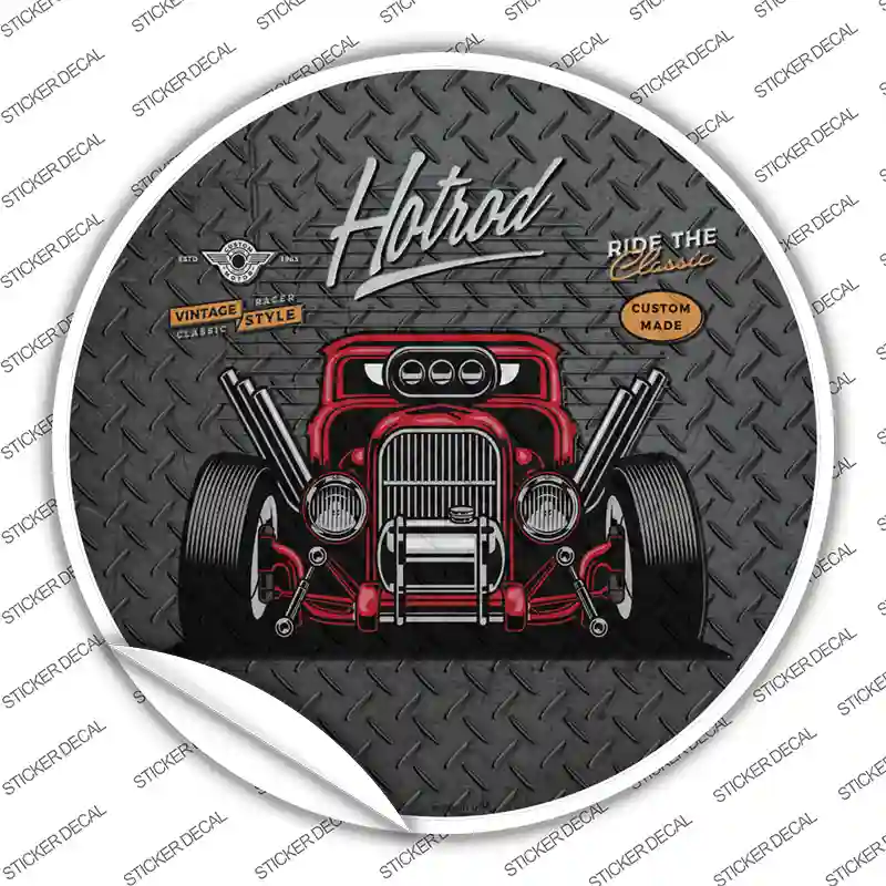 Ride the Classic Red Hotrod Novelty Circle Sticker Decal