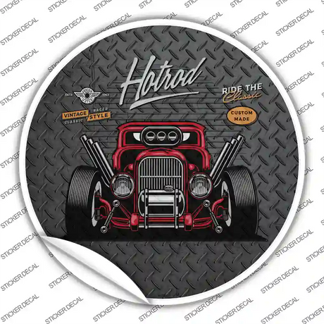 Ride the Classic Red Hotrod Novelty Circle Sticker Decal