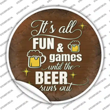 Beer Runs Out Novelty Circle Sticker Decal