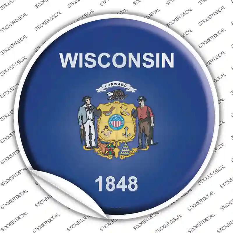 Wisconsin State Flag Novelty Circle Sticker Decal