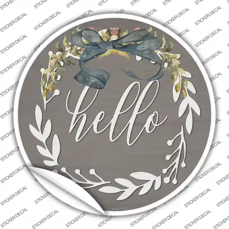 Hello Wreath Novelty Circle Sticker Decal