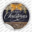 Merry Christmas Yellow Bow Novelty Circle Sticker Decal