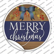 Merry Christmas Blue Bow Novelty Circle Sticker Decal
