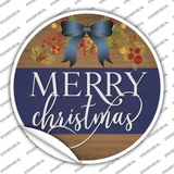 Merry Christmas Blue Bow Novelty Circle Sticker Decal