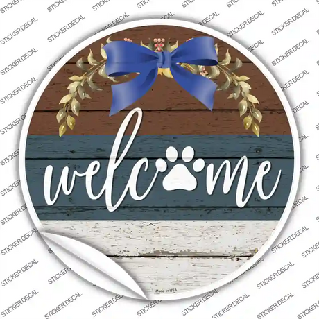 Welcome Paw Wreath Novelty Circle Sticker Decal