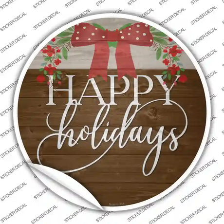 Happy Holidays Bow Wreath Novelty Circle Sticker Decal