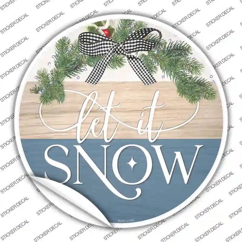 Let It Snow Bow Wreath Novelty Circle Sticker Decal