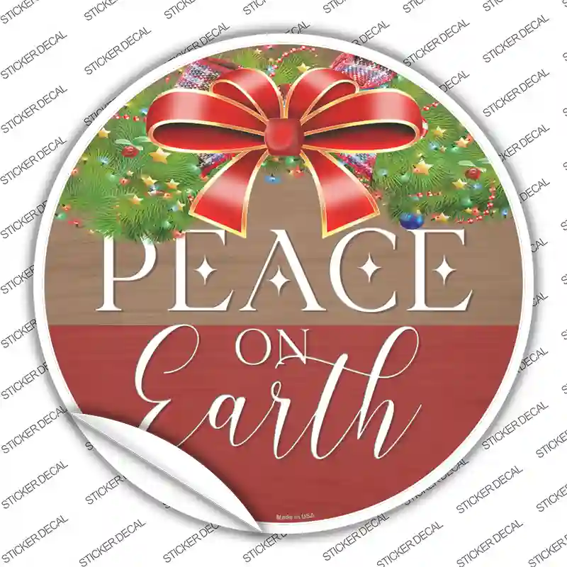 Peace On Earth Bow Wreath Novelty Circle Sticker Decal