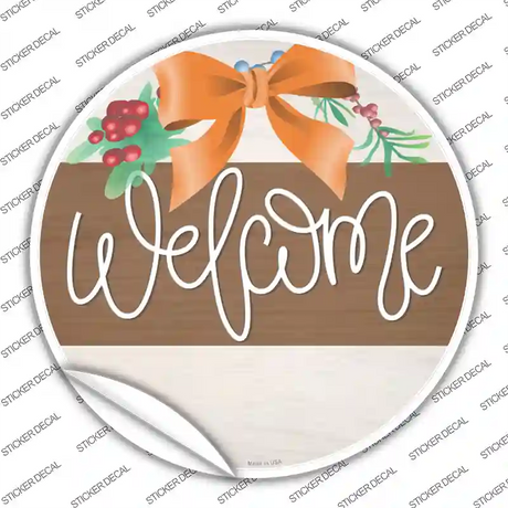 Welcome Bow Wreath Novelty Circle Sticker Decal