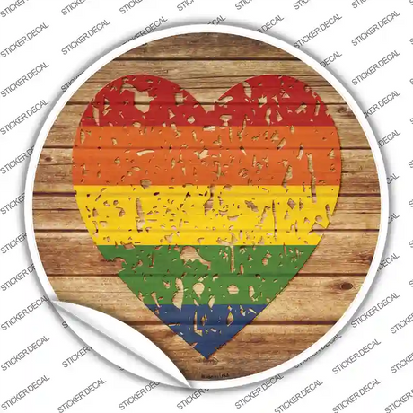 Distressed Heart Rainbow Novelty Circle Sticker Decal