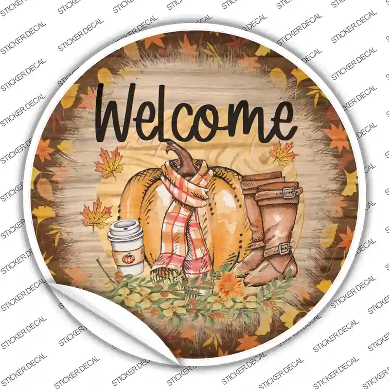 Welcome Pumpkin Novelty Circle Sticker Decal