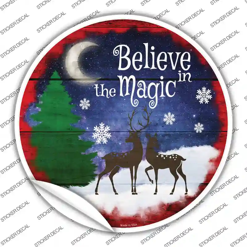 Believe in Magic Reindeer Novelty Circle Sticker Decal