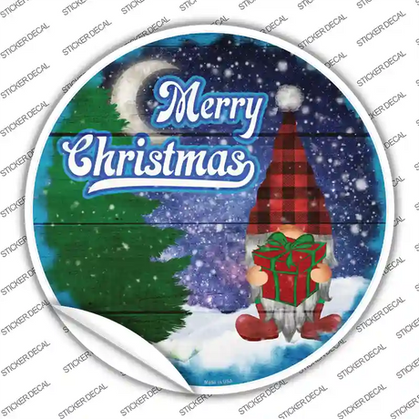 Merry Christmas Gnome Novelty Circle Sticker Decal